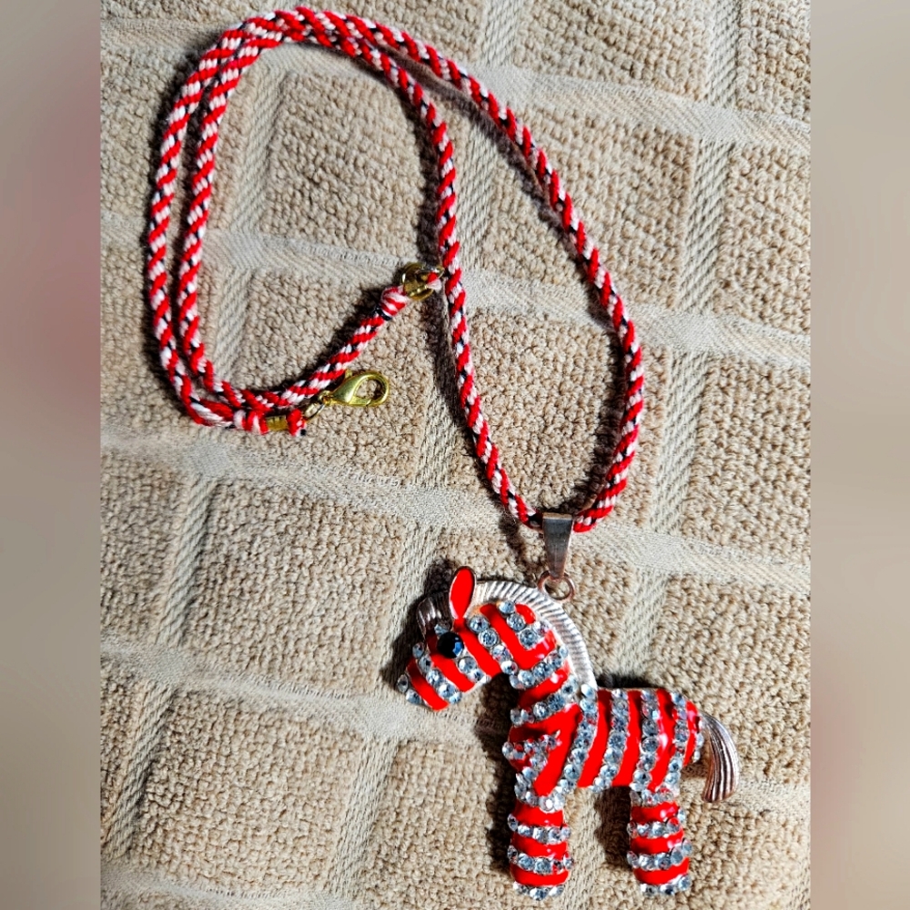 Enamel Zebra Pendant with Cord